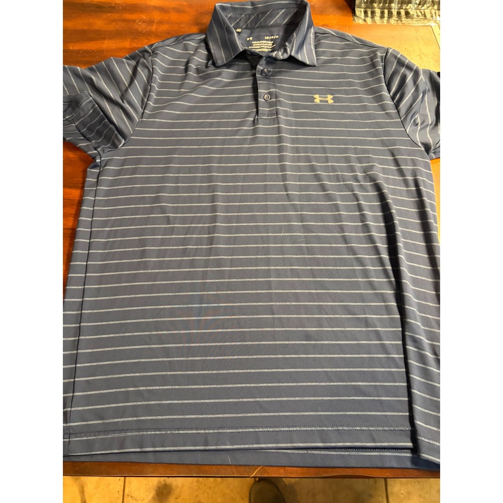 Under Armour Mens The Playoff Polo Shirt Blue Striped Short Sleeve Large